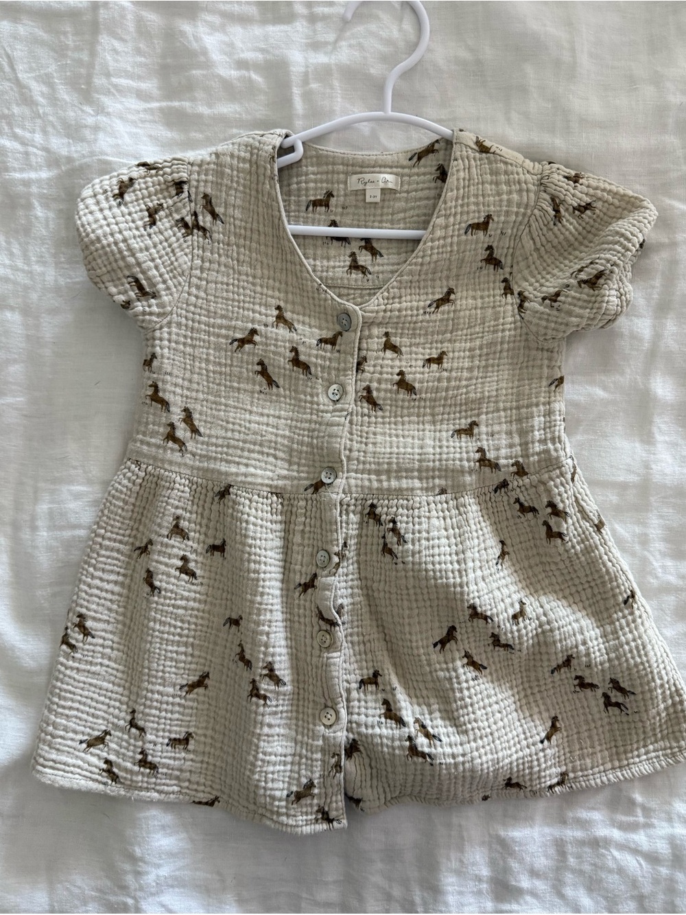 Rylee + Cru Beige Gauze Dress with Brown Horse Print